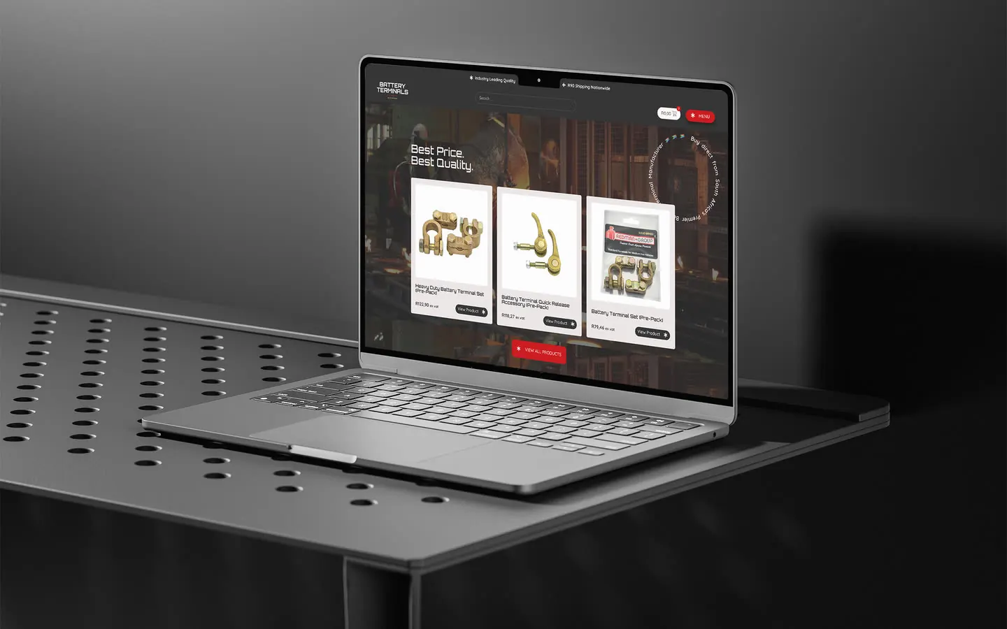The Battery Terminals website on a laptop