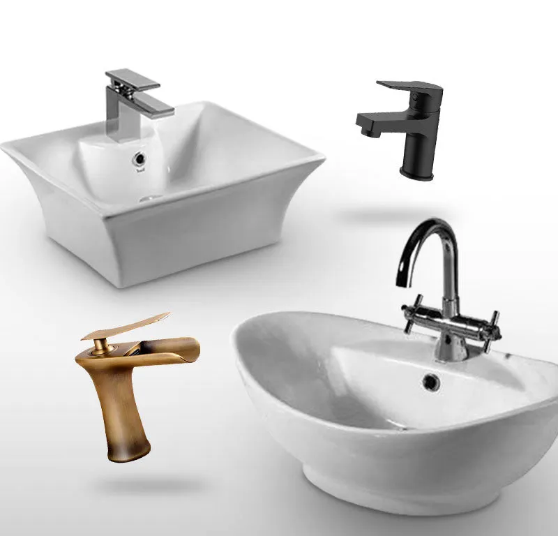 Basins and mixer taps in white, chrome, black and gold